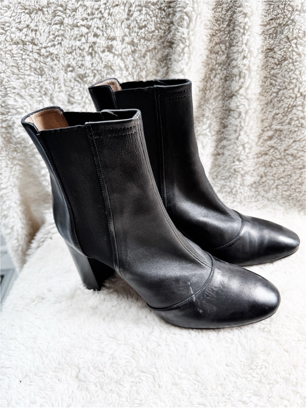 Aquatalia Black Leather Ankle Boots with Block Heel